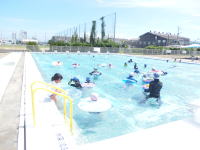 工作教室とプールで遊泳